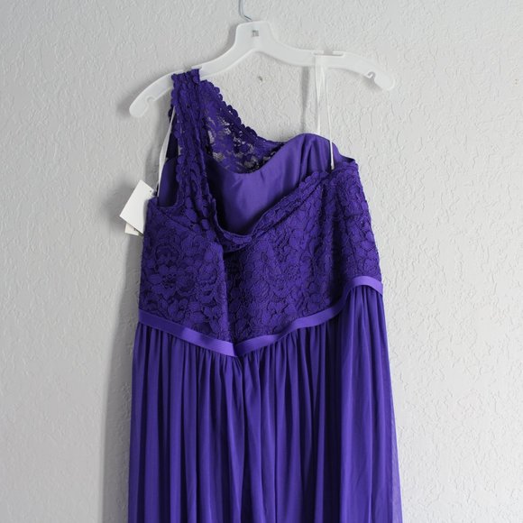 David's Bridal Long One Shoulder Lace Dress sz 18 Regency Purple elegant classy - Picture 5 of 12